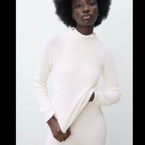 NWT ZARA CHENILLE SWEATER ECRU WHITE LONG SLEEVE